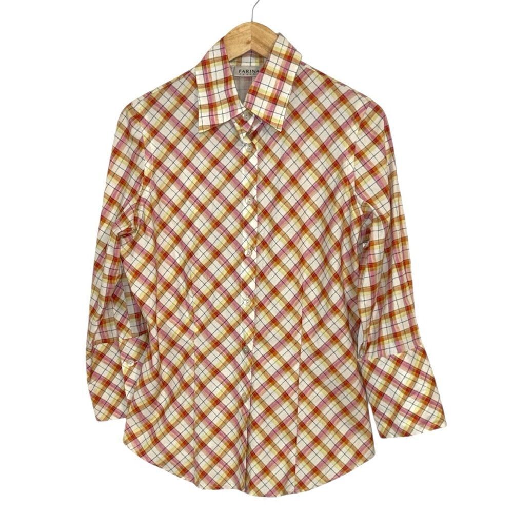 Farinaz Taghavi Orange & Yellow Plaid Button-Up Shirt, 10
